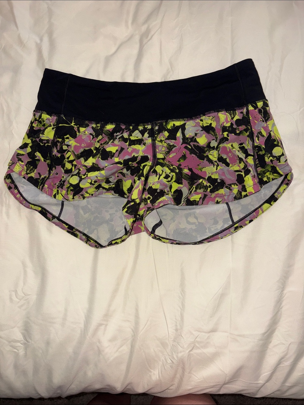 Lululemon Floral Print Running Shorts with Black Waistband